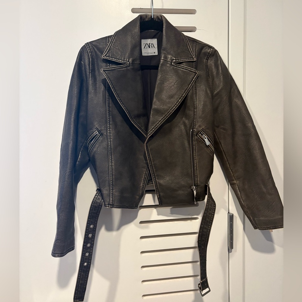 Zara Dark Brown Faux Leather Jacket